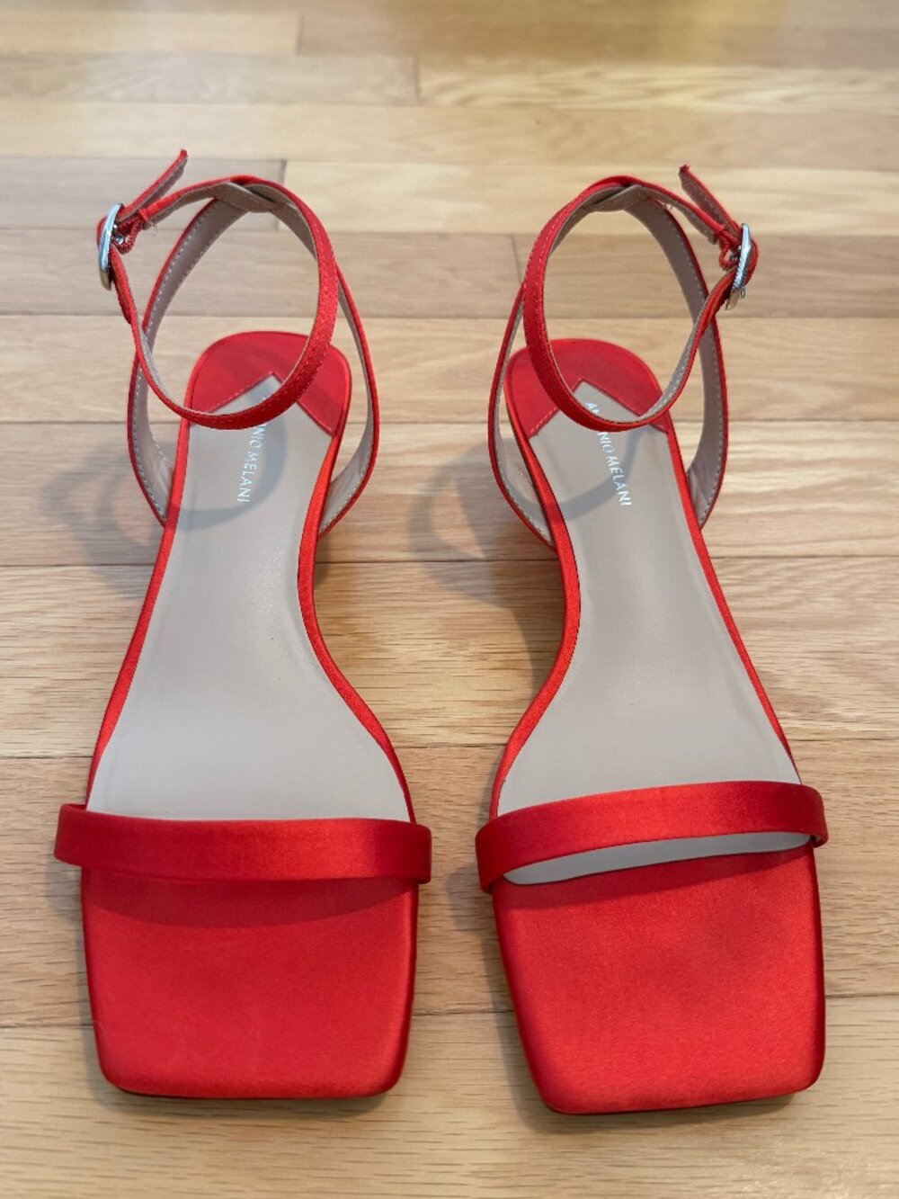 Antonio Melani Fina Satin Ankle Strap Dress Sandals | Fire Coral Orange Size 8